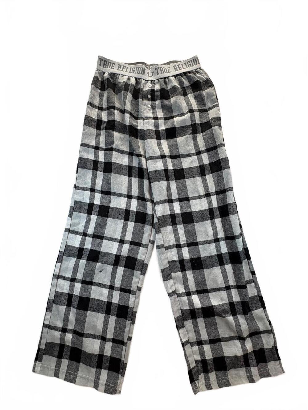 True Religion Boys Plaid Pajama Pants Size M 10/12 Logo Waistband Lounge